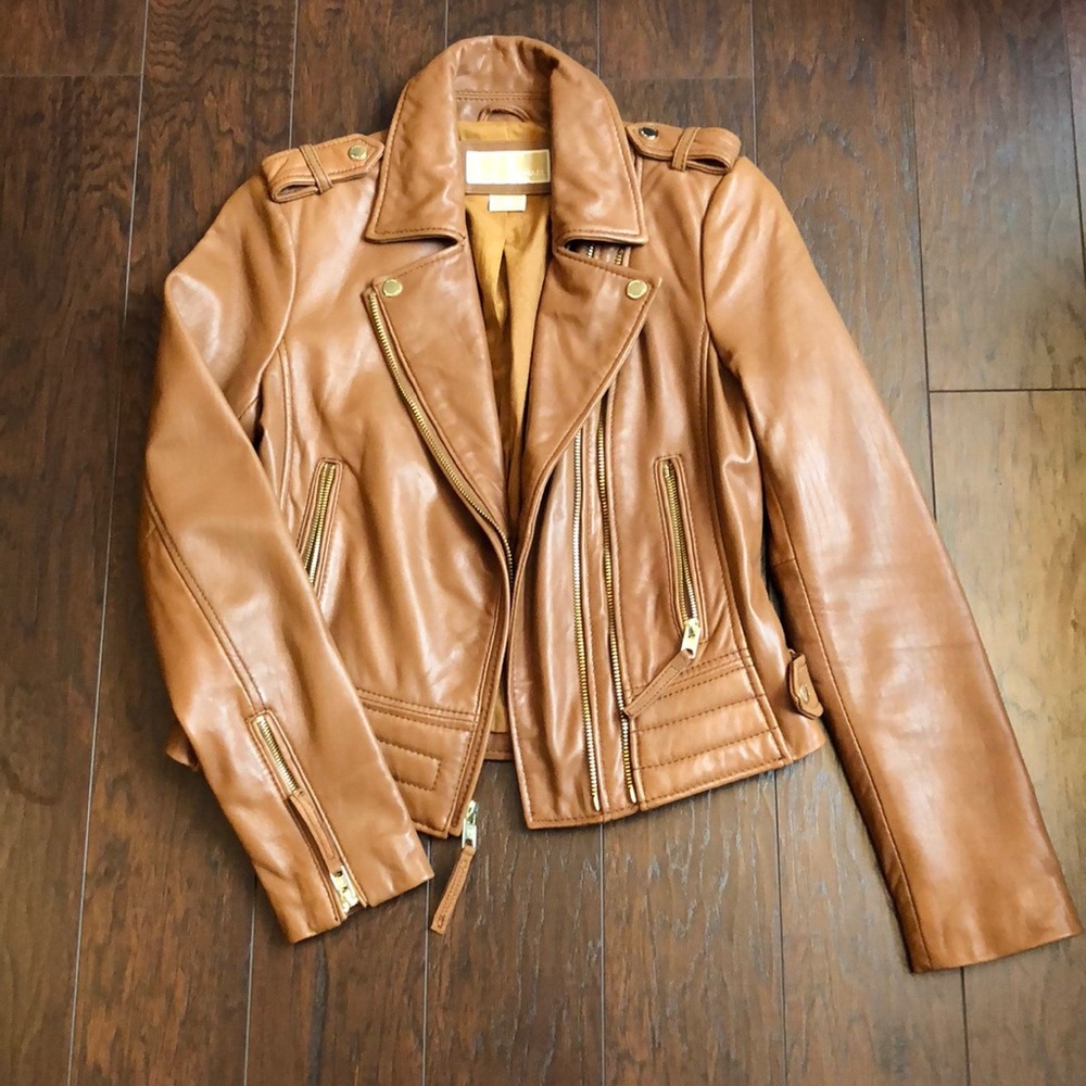 Brand new Michael Kors brown leather jacket sz S